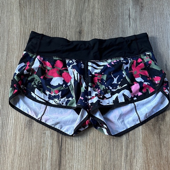 lululemon athletica Pants - lululemon athletica Black and Pink Floral Athletic Shorts